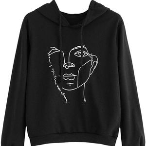 Large Abstract Face Hoodie Black